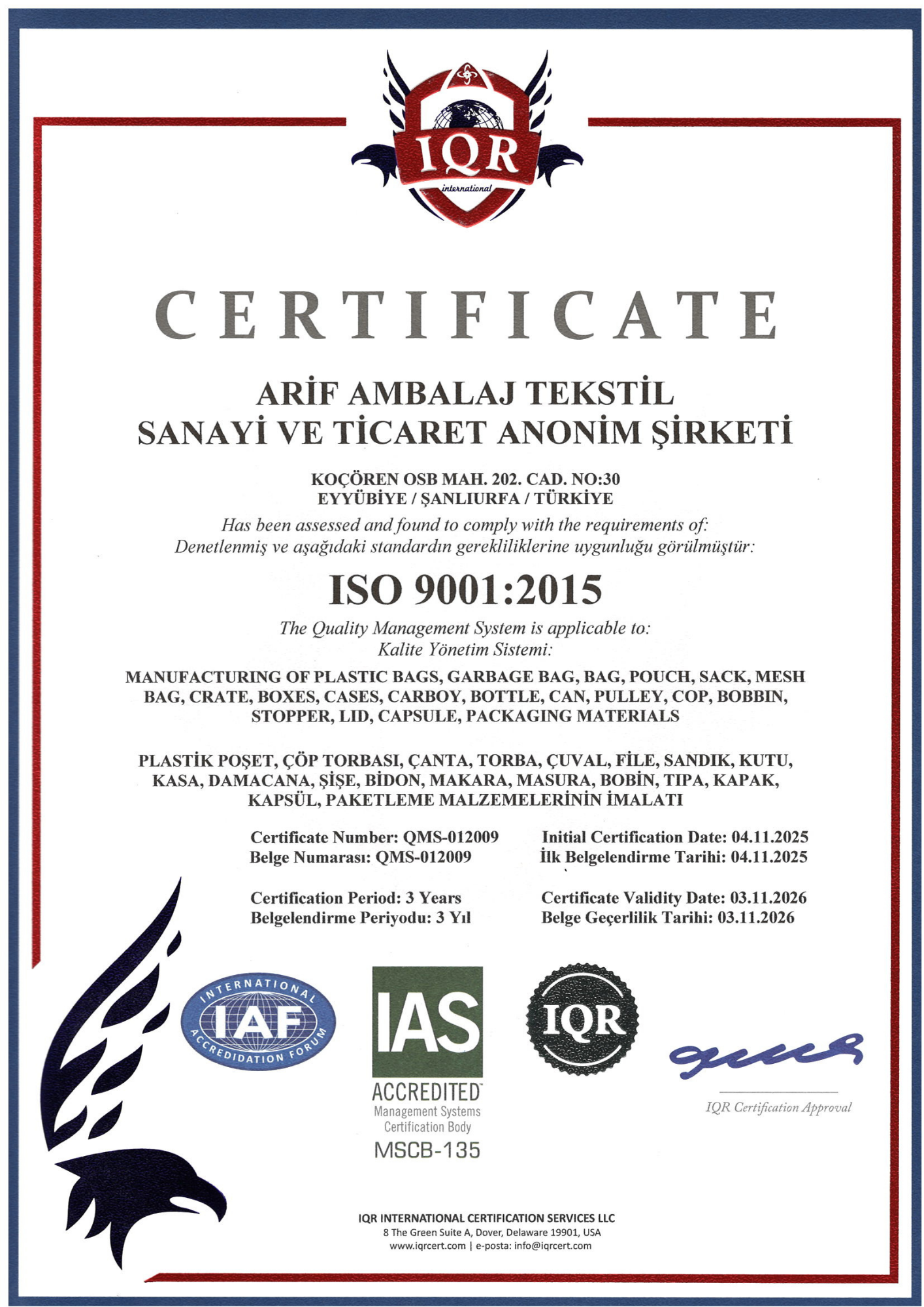 Hypoallergenic Sertifika